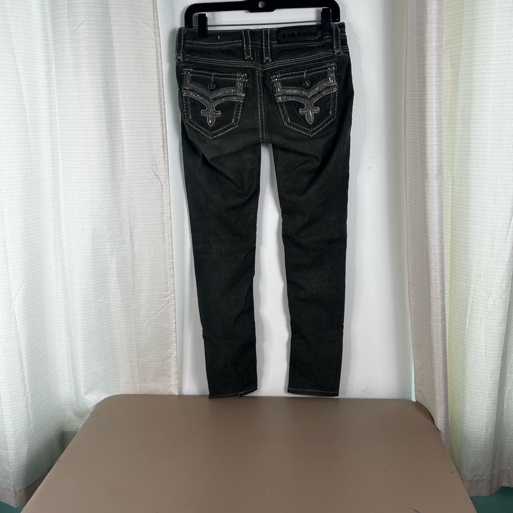 Rock Revival Delisa Skinny Low Rise Dark Gray Jeans Sequins Womens 27 Y2K - Picture 8 of 15